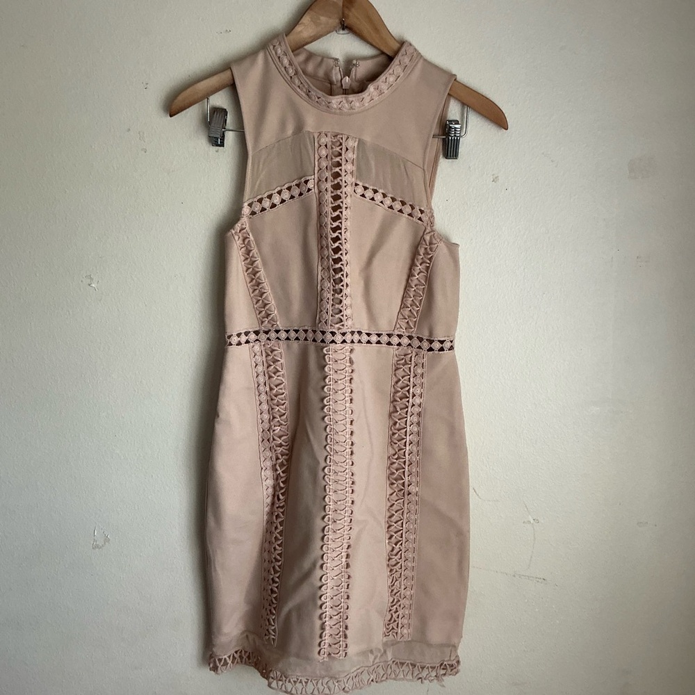Free People Beige Lace Detail fitted dress large bodycon